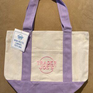 💜 Trader Joe's MINI PASTEL CANVAS TOTE BAG NWT Limited Reusable LAVENDER PURPLE